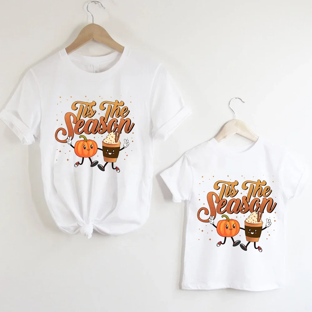 TIS THE SEASON Mommy and Me Shirts Family Look Matching Mother Kids Halloween T-shirts Pumpkin Season Autumn Family Outfits