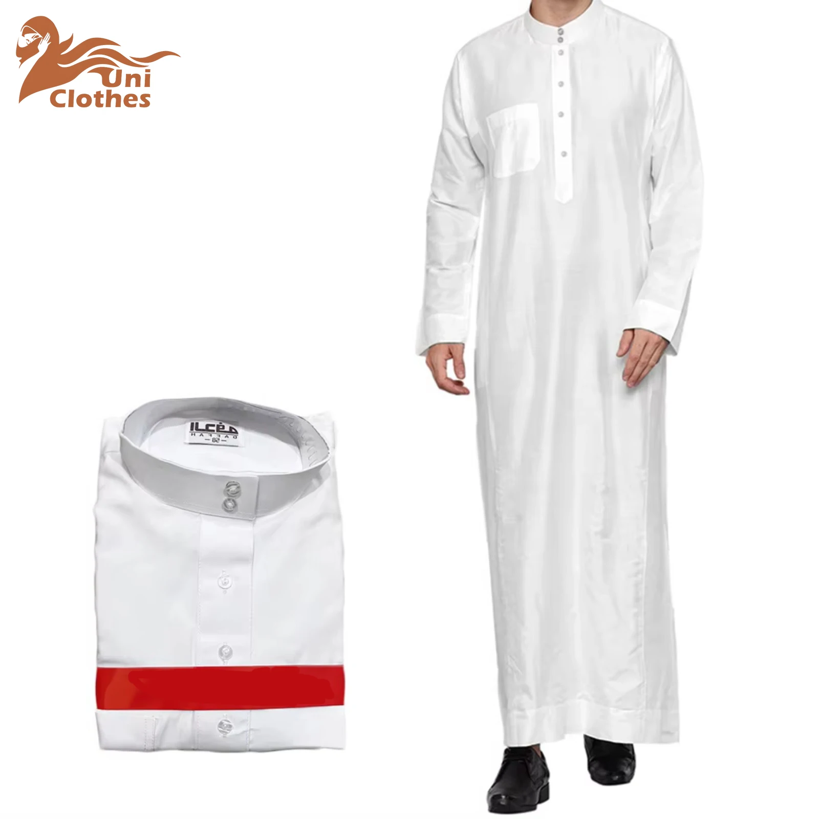 UNI 2024 New Summer Men Thobe Kaftan Muslim Men Short Sleeve Printed Loose Breathable Casual Robe Islamic Abaya Muslim Clothes