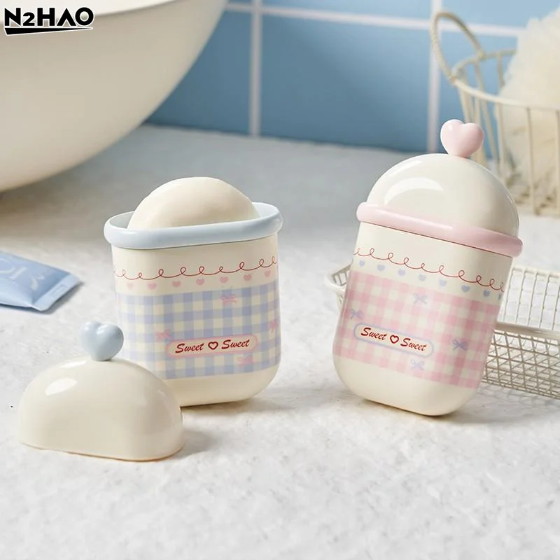 1pcs Portable Double Layer Soap Dish With Lid Draining Travel Size Cute Cotton Swab Box Student Friendly Bathroom Organizer