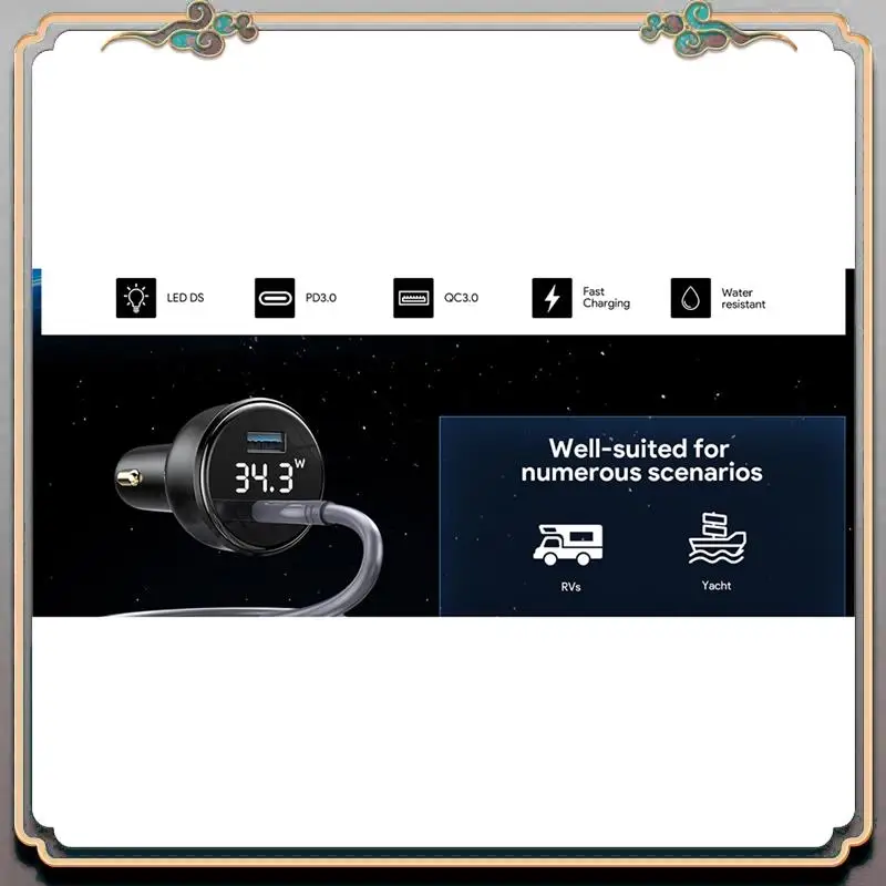 

Durable For Starlink Mini 100W 2-In-1 Car Charger With 3Meter Type-C To DC Cable LED Screen Insert The Cigarette Lighter Hole