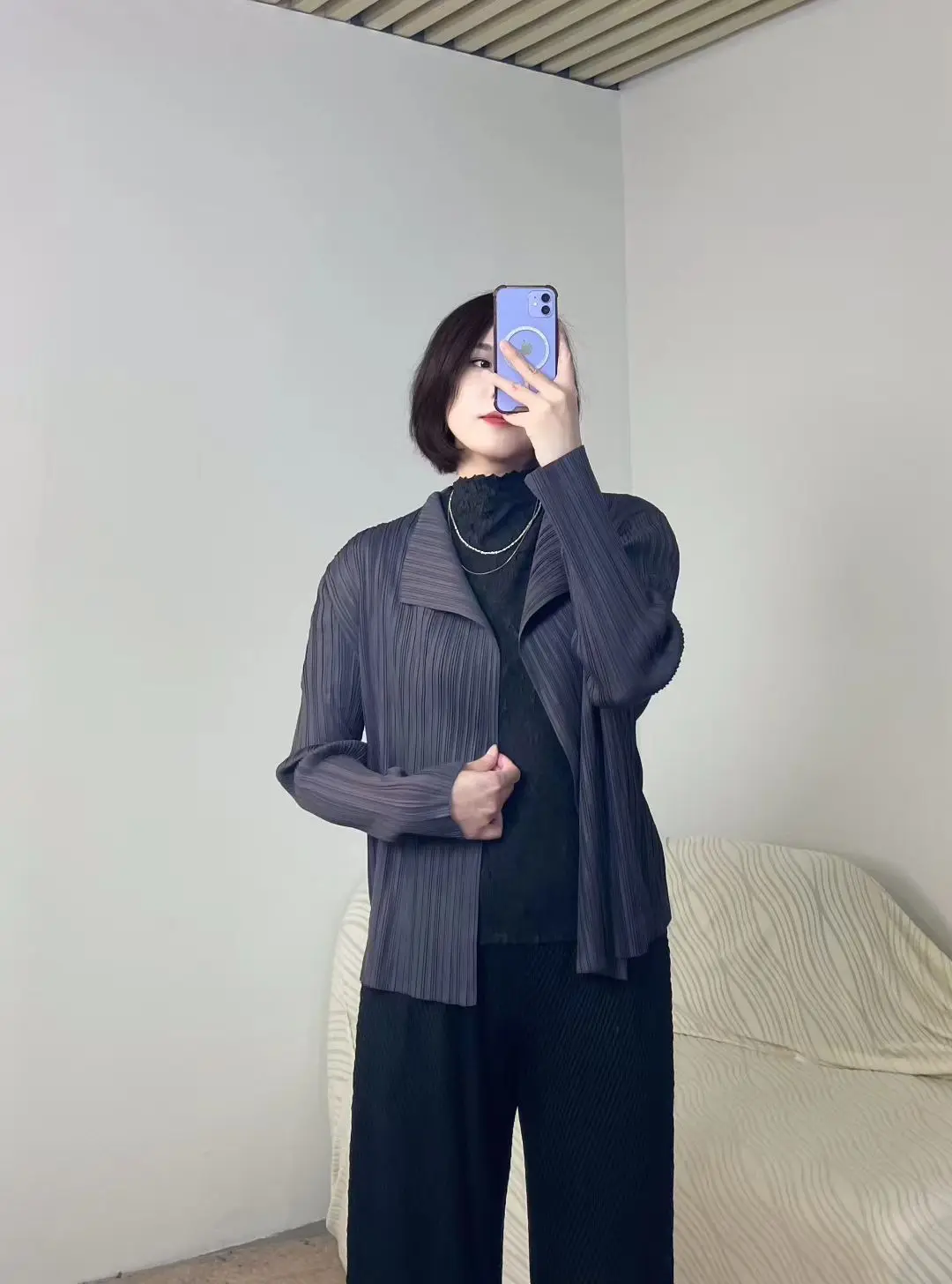 

New Folded ort Jaet Women's Simple Match Stand Collar Open Cardigan Slimming ort Outerwear San-A Sle Polyester Fiber