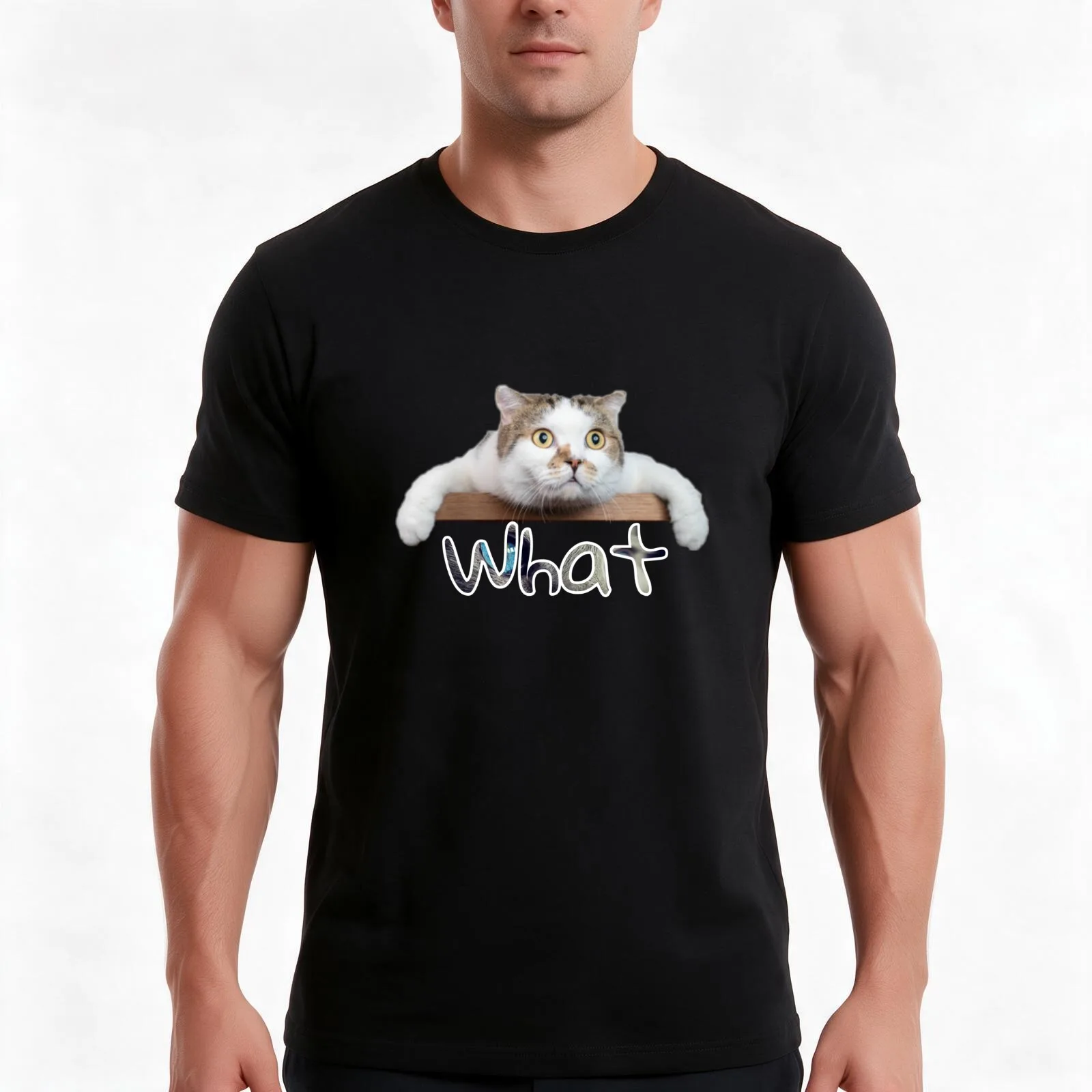 surprised cat T-Shirt, Summer Casual Cotton Tee, Oversized Streetwear Tops, Vintage Graphic Print, Loose Fit Short Sleeve