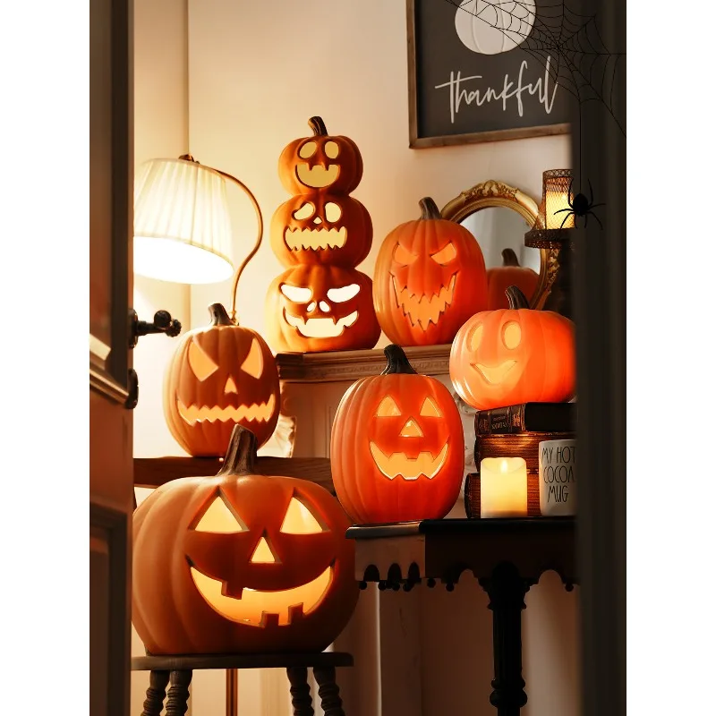 Halloween Night Decoration Big Pumpkin Lantern Door Store Entrance Atmosphere Scene Arrangement Props Bar Luminous Ornament