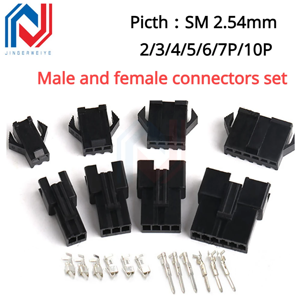 

Sm2.54mm Male and Female Connector Set 2P/3P/4P/5P/6P/7P/10P Connector Male/Female Lug Connector Rubber Housing Wiring Terminal