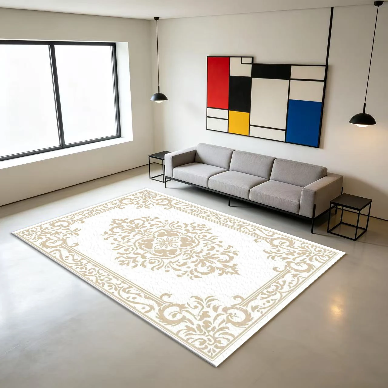 Off-White Vintage Brocade Decorative Carpet, Classic European-Style Printed Carpet, Non-Slip Floor Mat Suitable for Bedroom, Living Room, and Home Decoration