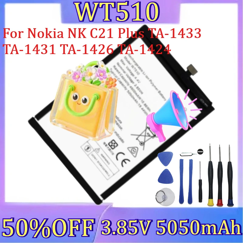

For Nokia NK C21 Plus TA-1433 TA-1431 TA-1426 TA-1424 Mobile Phone Battery New WT510 3.85V 5050mAh Replacement Battery