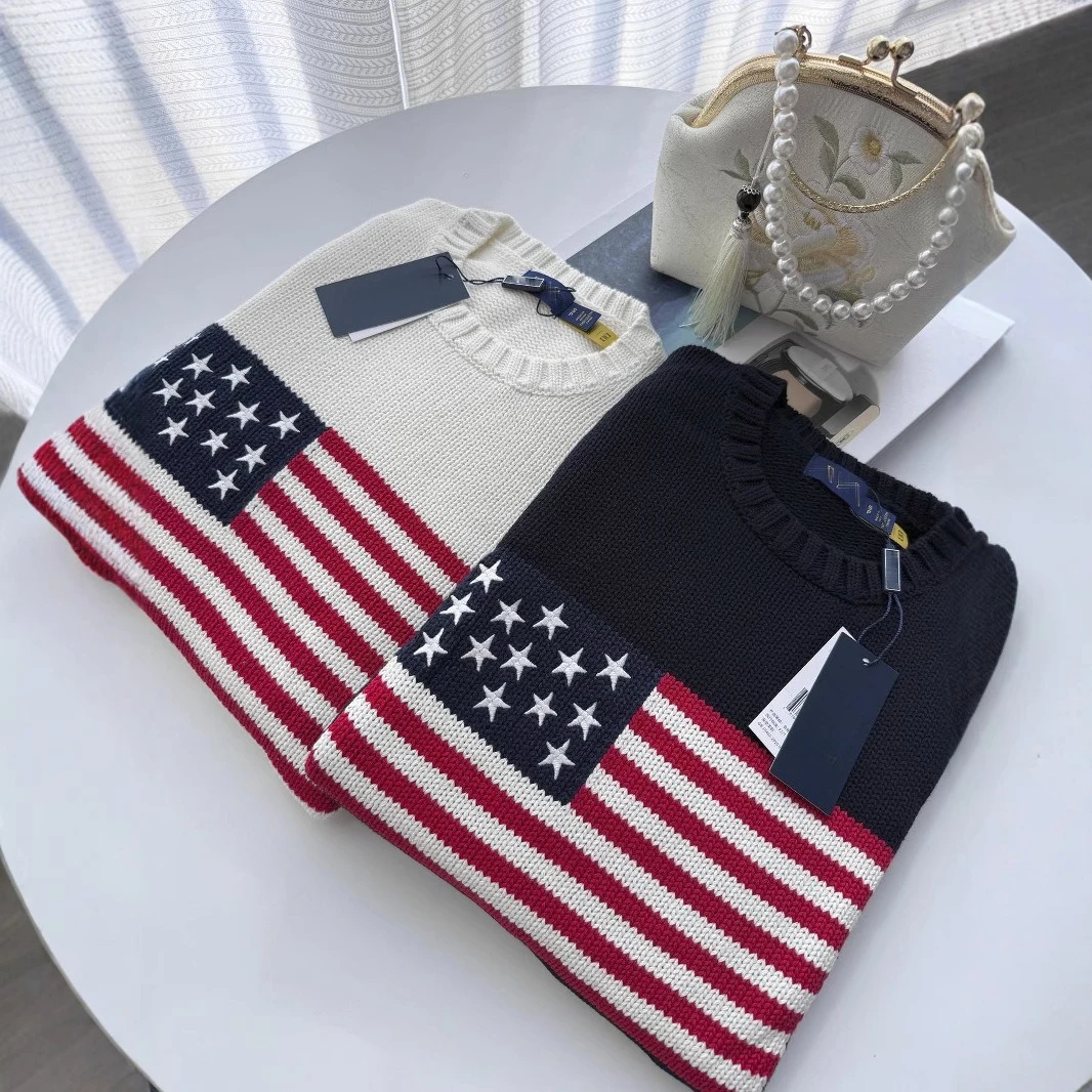 

Vintage American Flag Sweater 2026, RL Style Heavy Embroidery Knit, Unisex Cotton Cable Pullover, Preppy Casual Winter Top​