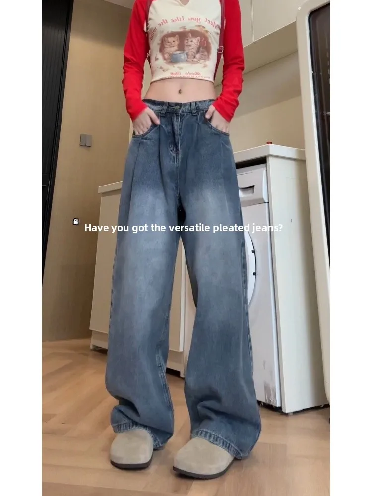 

Мужские винтажные джинсы Waed с широкими штанинами, американский уличный стиль, прямые свободные длинные брюки, весенняя молодежная мода