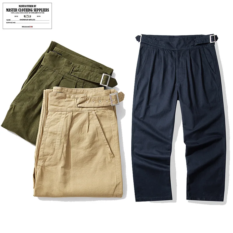 2025 American Autumn Vintage British 100% Cotton Army-Inspired Gurkha Pants - Men's Relaxed Fit Khaki Trousers Retro OKONKWO