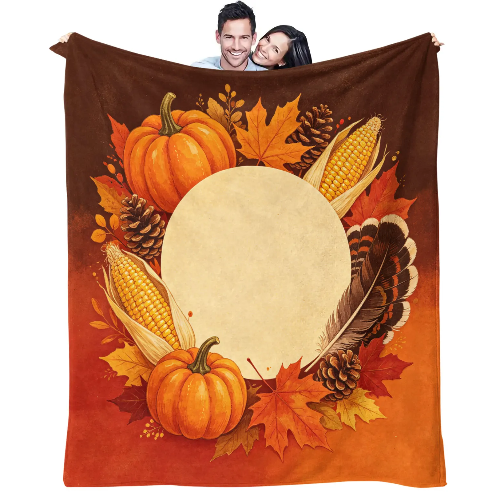 Thanksgiving Fall Flannel Throw Blanket Pumpkin Maple Leaf Corn Pinecone Feather Blanket Lightweight Warm for Sofa Bed Camping