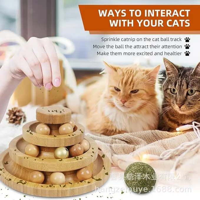 Juguete interactivo de madera para gatos con pista multi-niveles y bola - imagen 5