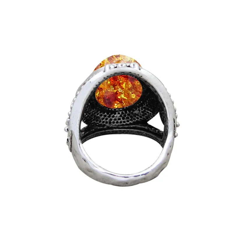 Oval Resin Simulated Ambers Rings For Women Flower Plant Antique Silver Plated Rings Fashion Jewelry TR681