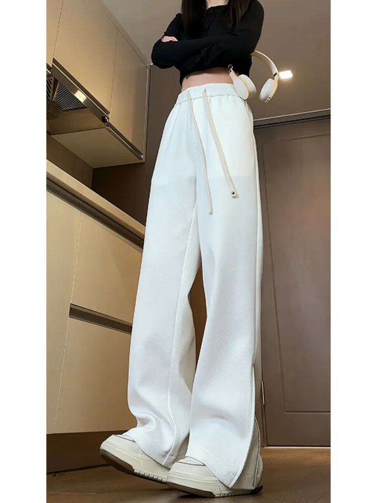 

Cleanfit белые повседневные брюки с разрезом на молнии, мужские весенне-осенние американские уличные прямые расклешенные спортивные брюки с микро-клеш