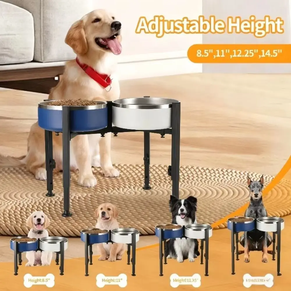 

Wrought Iron Dog Bowl Stand Adjustable Width Adjustable Height Elevated Pet Bowl Holder Non-slip Single/Double Bowls