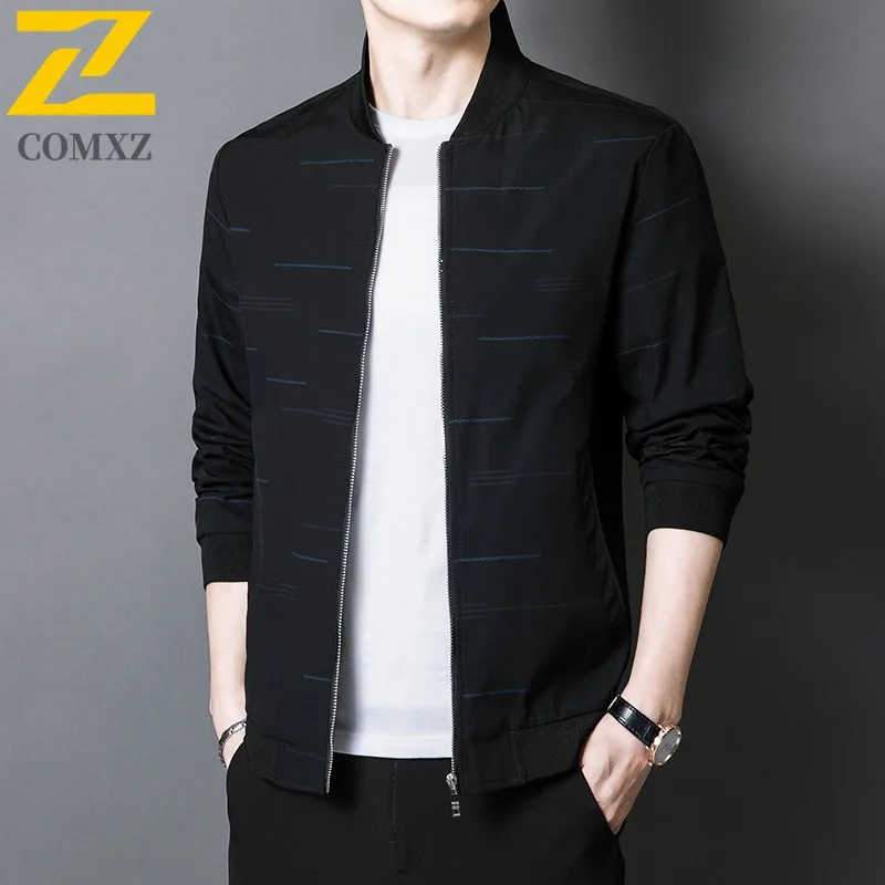 

COMXZ 2025 Spring New Men Baseball Collar Jacket Youth Fashion Minimalist Trendy Casual Coat Lightweight outdoor sport Outerwear