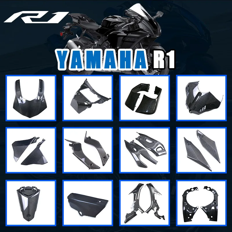 Acessórios para motocicleta R1 adequados, conjunto completo modificado, tampa de corrente do painel lateral de fibra de carbono
