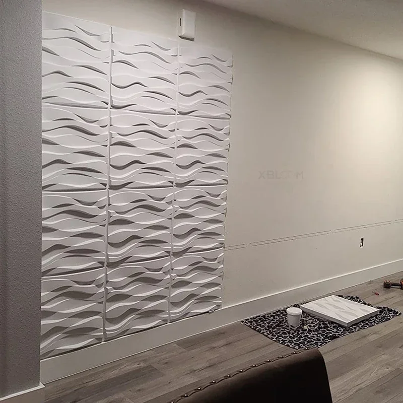 4pcs 50x50cm wave line 3D wall panel stone grain wall tile 3D wall sticker living room 3d wallpaper waterproof bathroom kitchen
