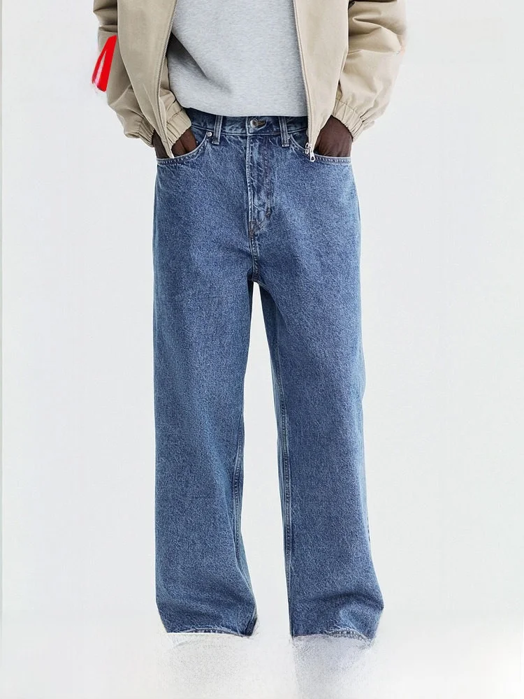 

Loose Fit Men's Jeans HM2026 Summer New Style 1336394 mid Waist Cotton Zipper Closure Comfortable Casual Denim Pants