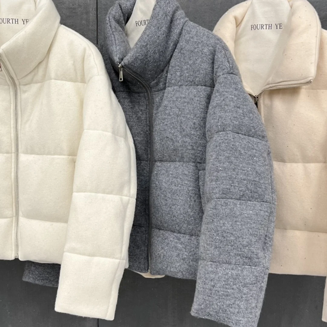 新作秋冬 ブライトスパンコール グースダウンジャケット ステッチニットダウンジャケット レトロスタイル レディース