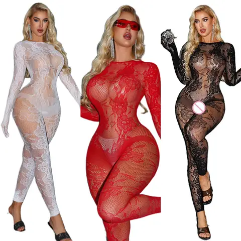 Sexy Temptation Red Women Open Bodysuit Sexy Lingerie Transparent Crotchless Bodystocking Hot Erotic Teddy Full Body Stocking
