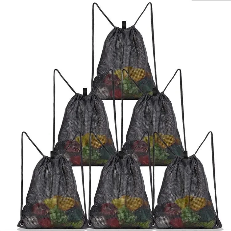 Home Storage Bags Reusable Shopping Bag Fruit Vegetables Grocery Shopper Tool Mesh Fabric Drawstring Sack Bolsas De