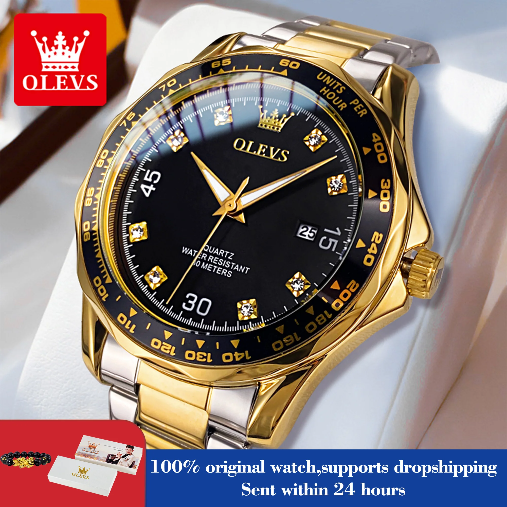 

Часы OLEVS 9988, роскошные кварцевые мужские наручные часы с бриллиантами, водонепроницаемые часы из нержавеющей стали с календарем, лучший бренд, ручные часы