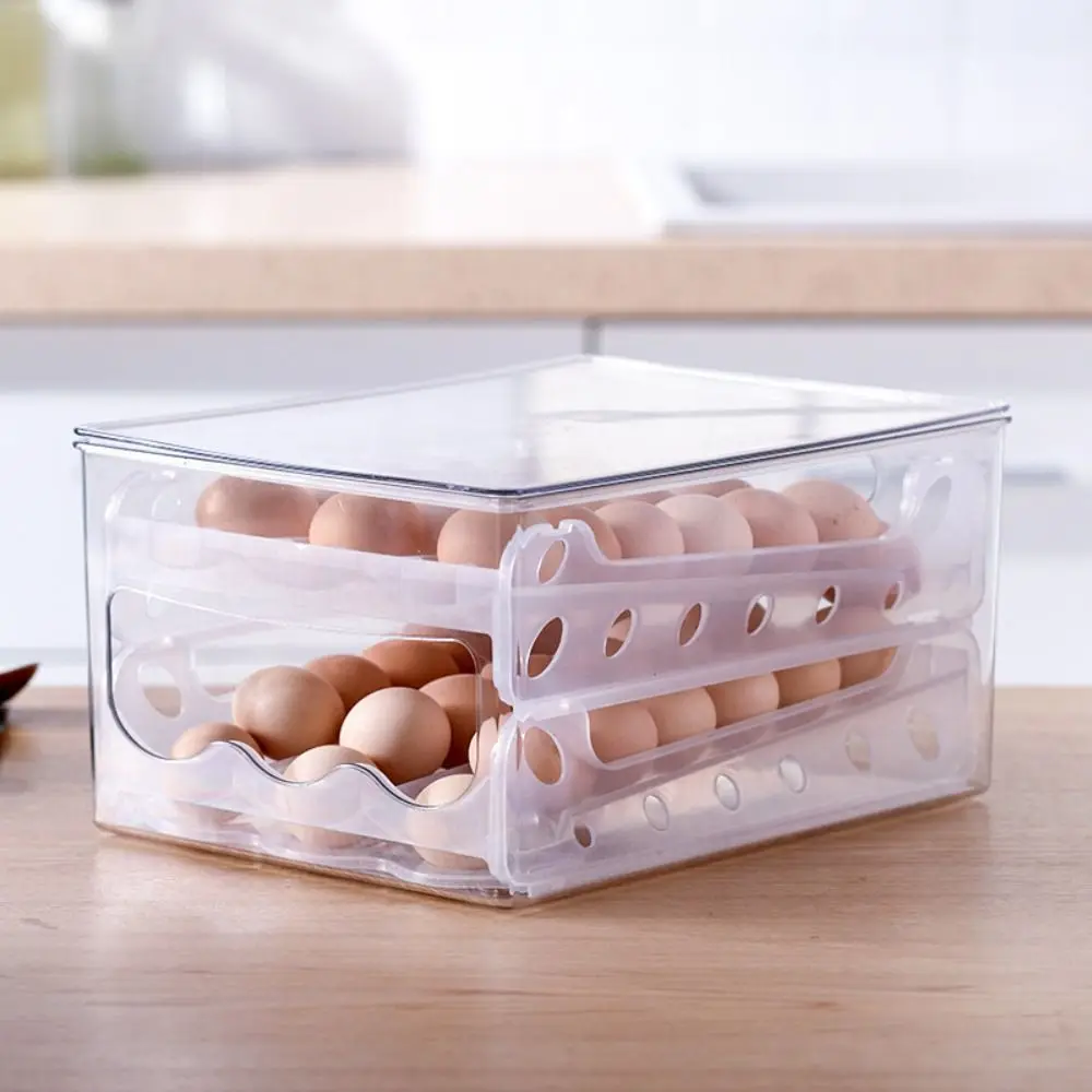 

Creative Egg Storage Rack High Quality Bilayer Rolling Kitchen Tools Automatic Filling Freshness Preservation Egg Tools Kitchen