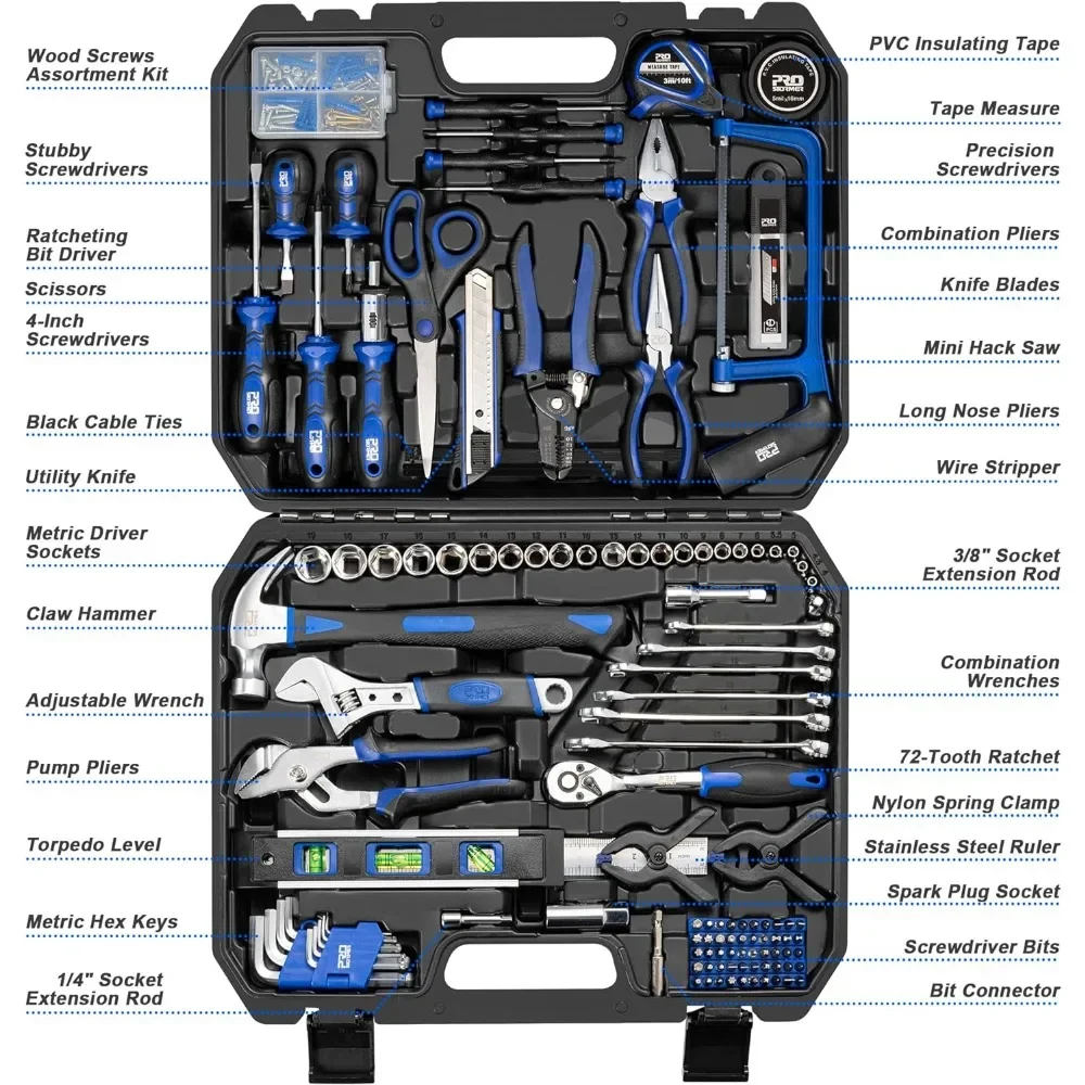 259-Piece Tool Set, General Home/Auto Repair Tool Kit with Plastic Storage Toolbox, Complete Household Tool Box