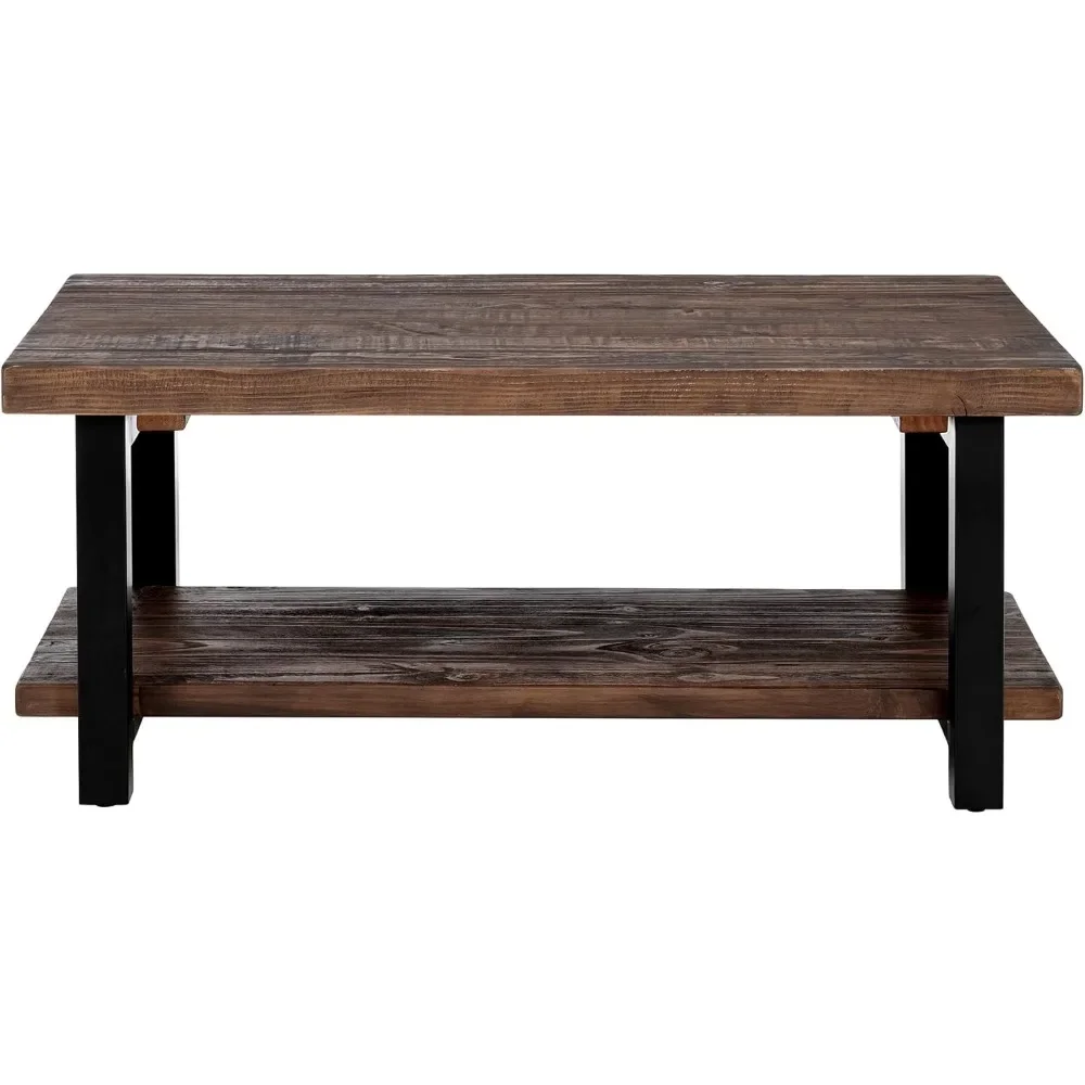 Table basse en métal et bois massif, meubles rustiques, industriels, modernes et vintage, assemblage facile, 42 po x 24 po x 18 po, marron