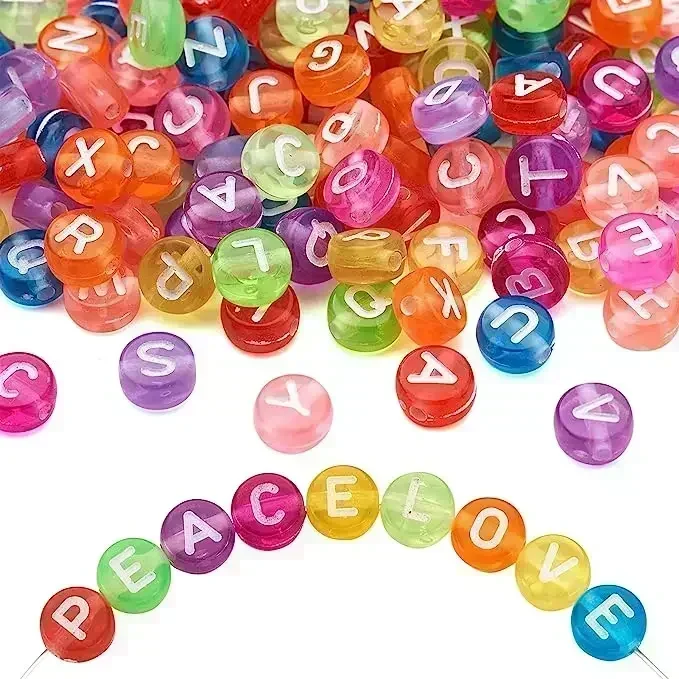 100-500PCS Transparent Colorful Letter Beads Acrylic A-Z 26 Alphabet Beads for Jewelry Making DIY Bracelet Nacklace Beading
