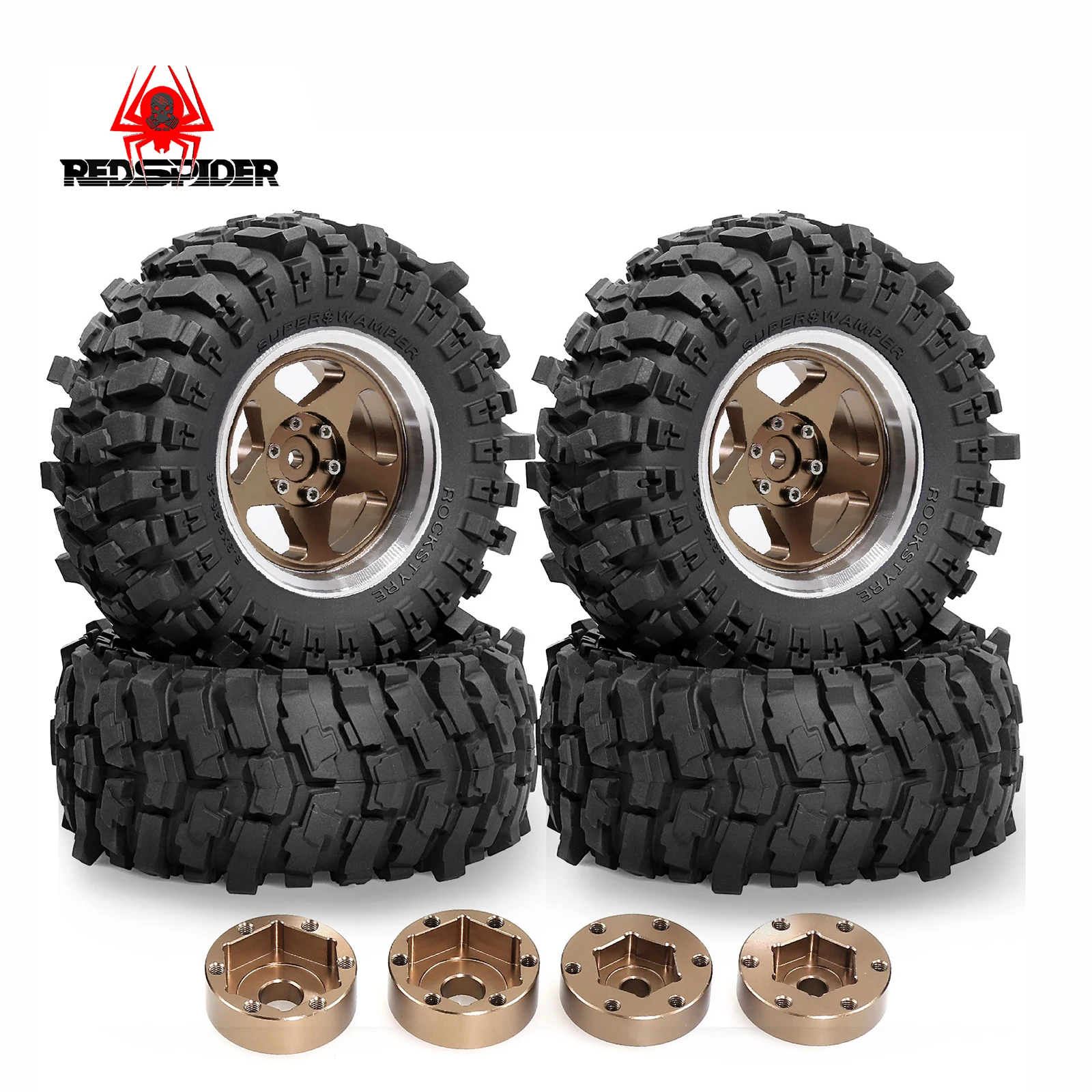 RED SPIDER 4Pcs 2.6 Inch Metal Beadlock Wheel Rim 135mm Rubber Tire Tyre for 1/10 RC Crawler Car Axial SCX10 Wraith RR10 Capra
