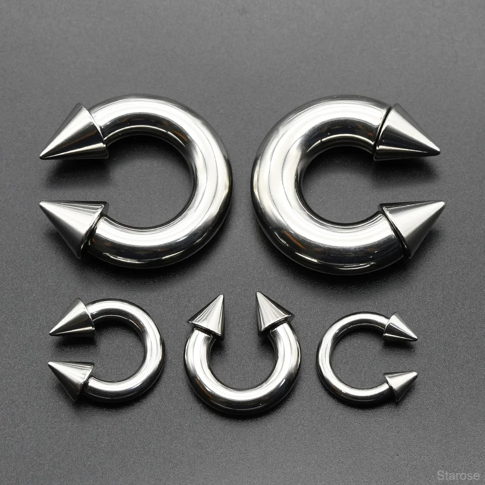 0G Punk Spike Große Größe Innengewinde Edelstahl Kegel Kreisförmige Barbell Piercing Septum Nasenring Hoop Helix Ohrringe – Detail 1