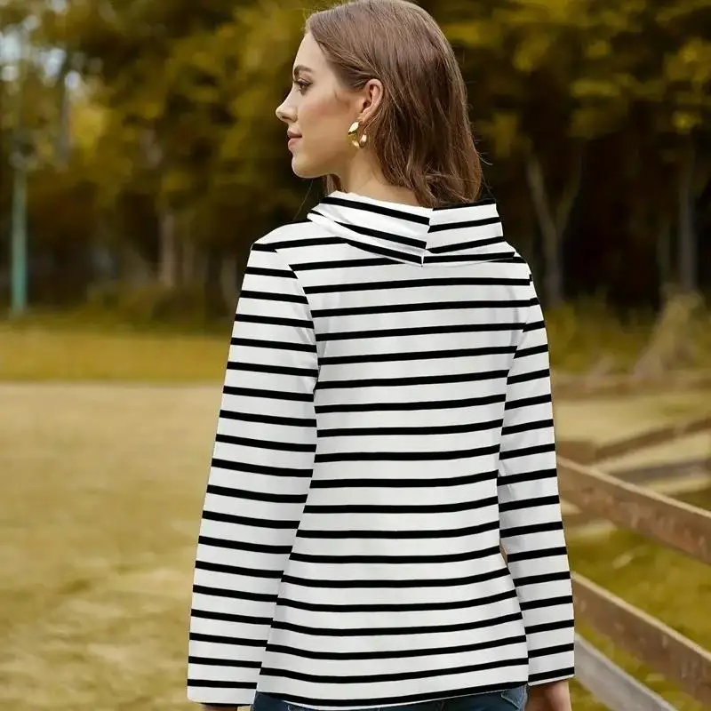 

Полосатая толстовка с капюшоном и завязками, свободный крой, женская, длинная, пуловер, весна 2025, модная повседневная уличная одежда