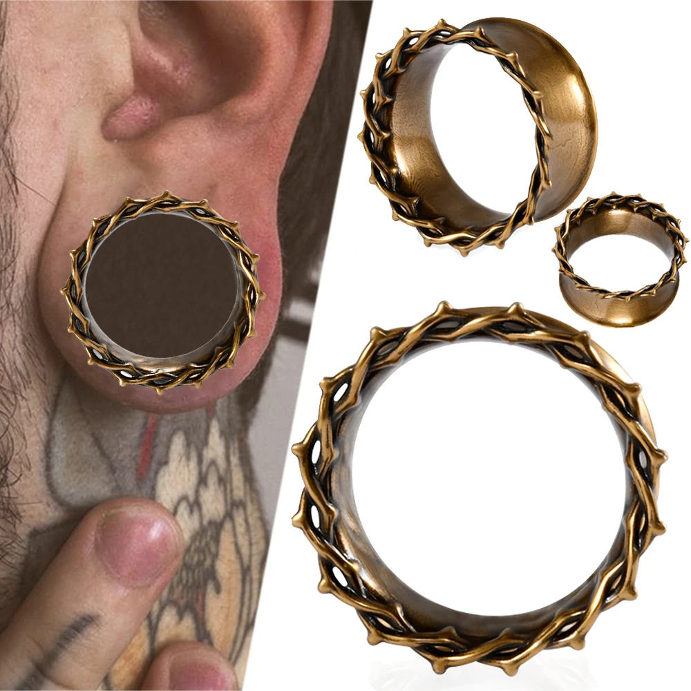Body Jewelry Threadless - Vintage Round Thistles&thorns Cross Ear Copper