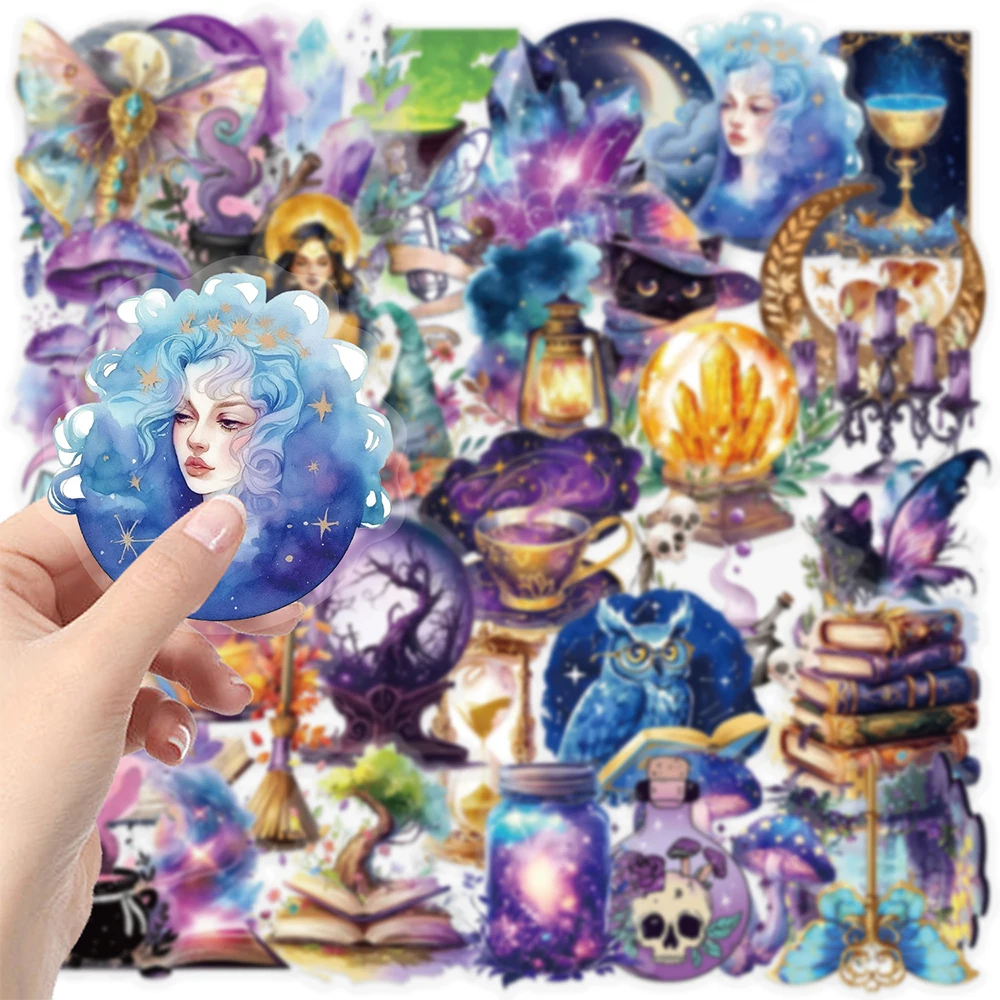 

10/30/50pcs Purple Magic Witch Cartoon Stickers Gothic Aesthetic Art Decals Suitcase Luggage Scrapbook Phone Sticker Wholesale