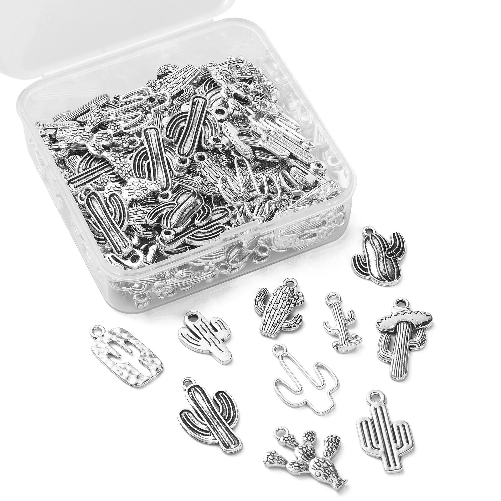PandaHall 100 Stück 10 Stile Tibetische Tropische Kaktus-Anhänger Sommer Wüstenpflanzen-Charms für Ohrringe Halsketten Armbänder Herstellung – Detail 7