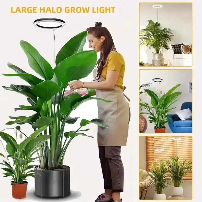 Full Spectrum LED Grow Light Ring, 6 Inch Timer Dimmable USB, for Indoor Plants Large Potted Flowers Seedlings Home Growth