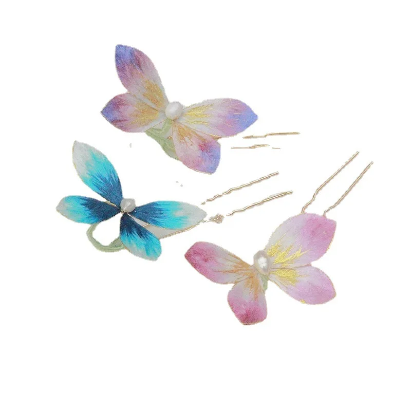Handmade Velvet Flower Butterfly Hairpin Hair Accessories Exquisite Silk Gradient Butterfly Hairpin Vintage Hair Accessories Hai