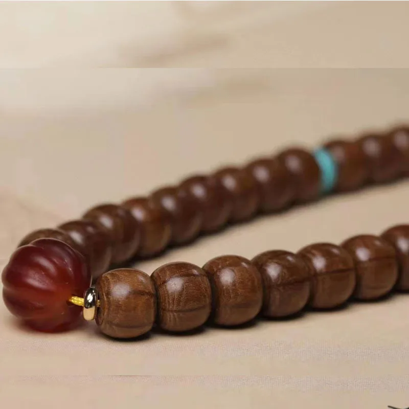 Liudao Wood Old Bucket Handstring Handheld Classical Wind Rosary Colorful Tassel Wooden Buddha Beads Bracelet