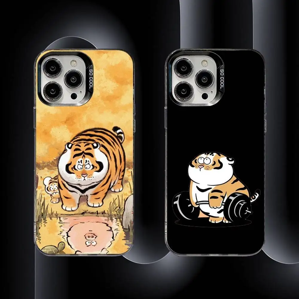 

Cute Fat Tiger Phone Case For iPhone 16,15,14,13,12,11,8,7,Pro,Max,Plus,Mini,XS,SE Anti Fall Black Matte Hard