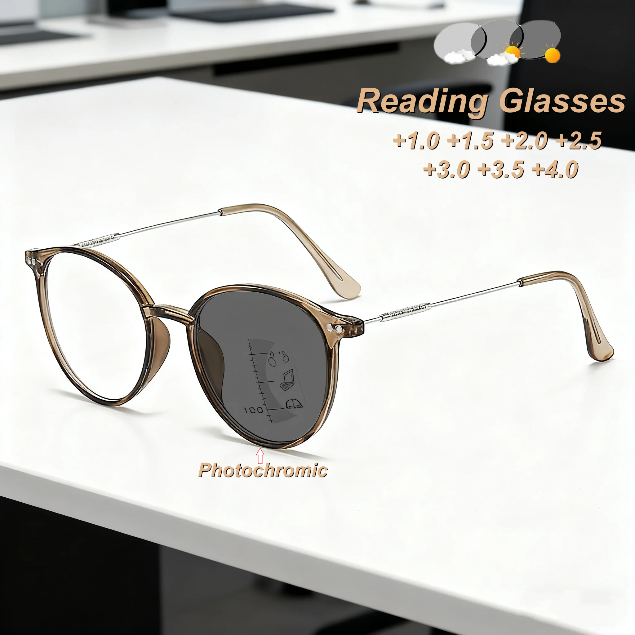 

2025 New Fashionable Multi Focus Photochromic Women's Reading Glasses Ultra Light High Quality Versatile Anti Blue Light Glasses