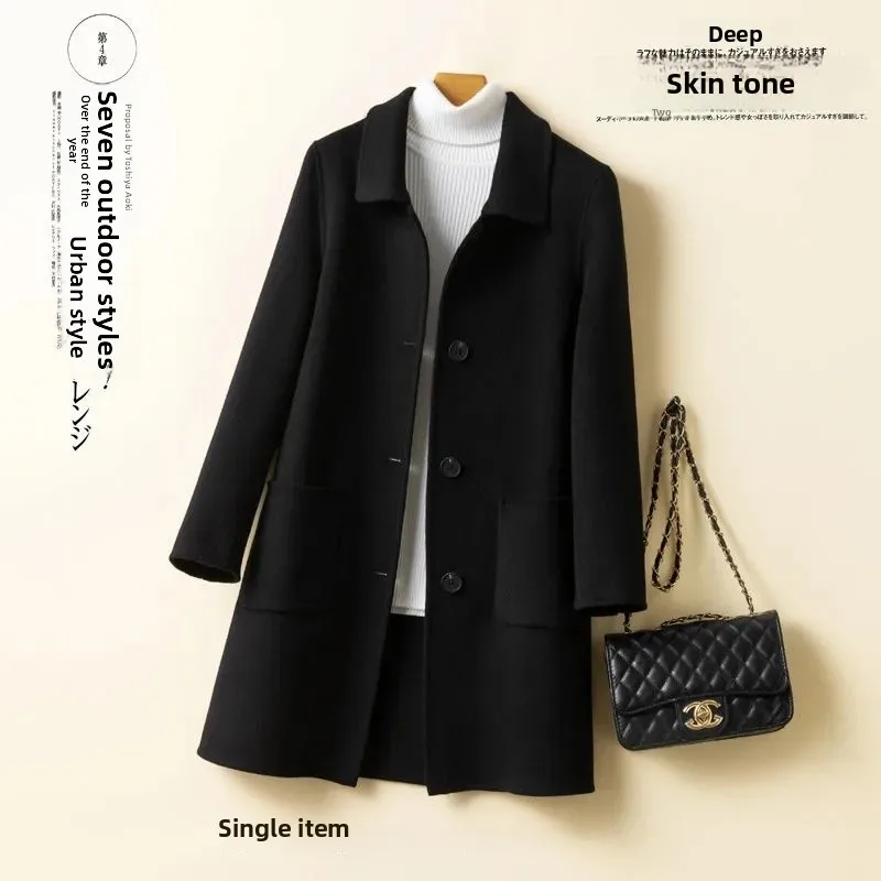 Off-Season Women's Mid-Length Woolen Coat Double-Sided Korean Style Spring Autumn Winter High End Fashion Casual Style Slim Fit