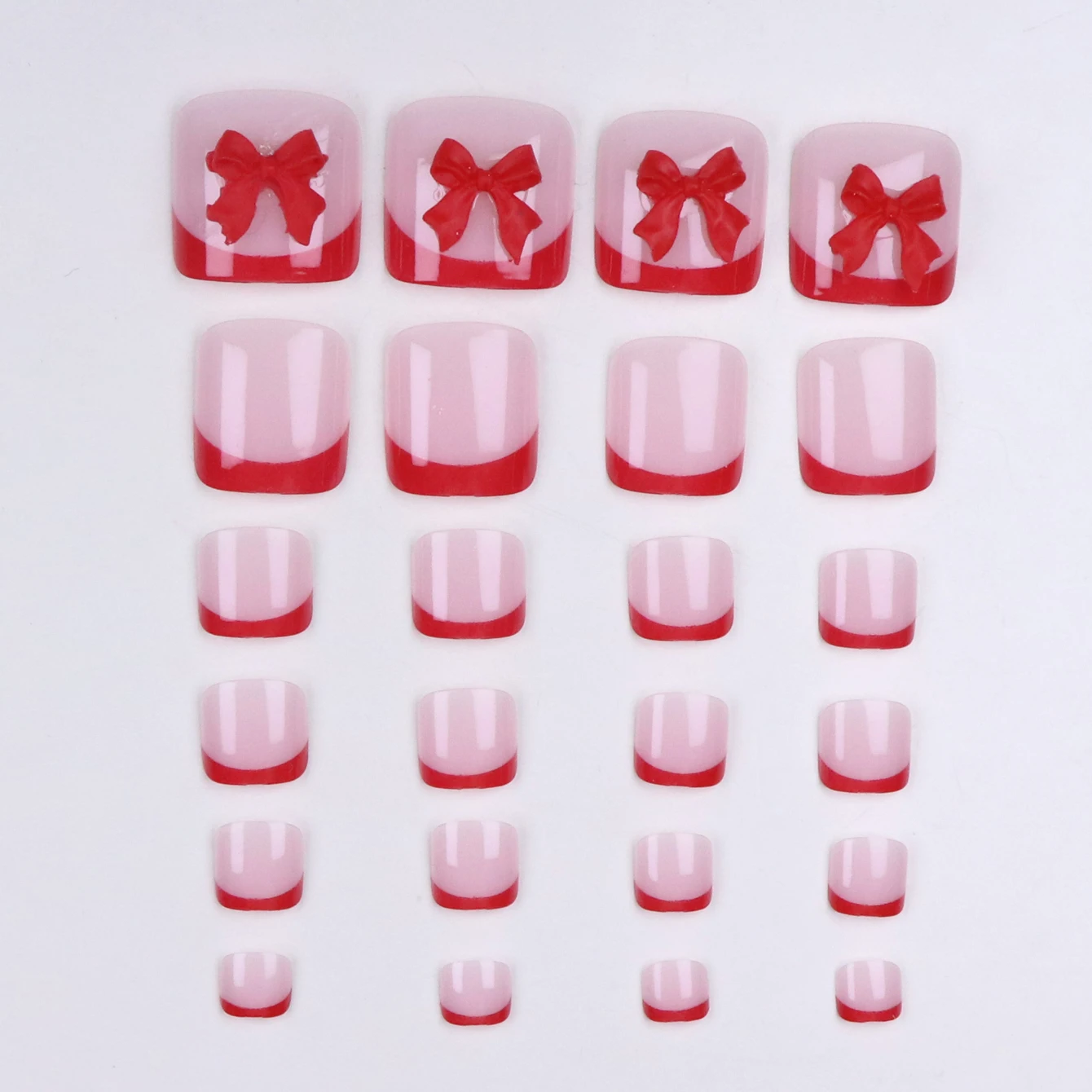 24개 레드 엣지 보우 디자인 네일 팁 세트, 1개 네일 파일 & 1개 네일 글루 스티커 키트 포함, 당신의 룩을 업그레이드하세요