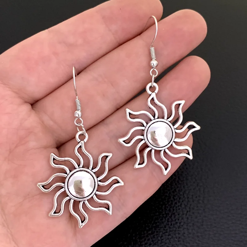 Fashion Bohemia Sun Earrings Silver Color Round Drop Earrings Women Female Boho Jewelry Gift For Her