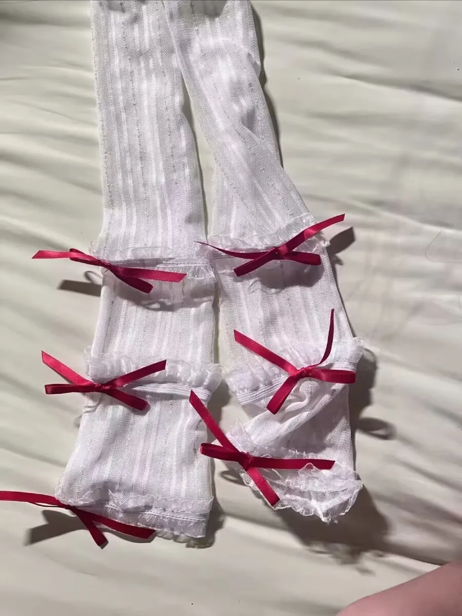 Lolita meias arco rendas plissado meias y2k menina meias femininas sobre o joelho meias uniforme bezerro estudante jk meias perna anel