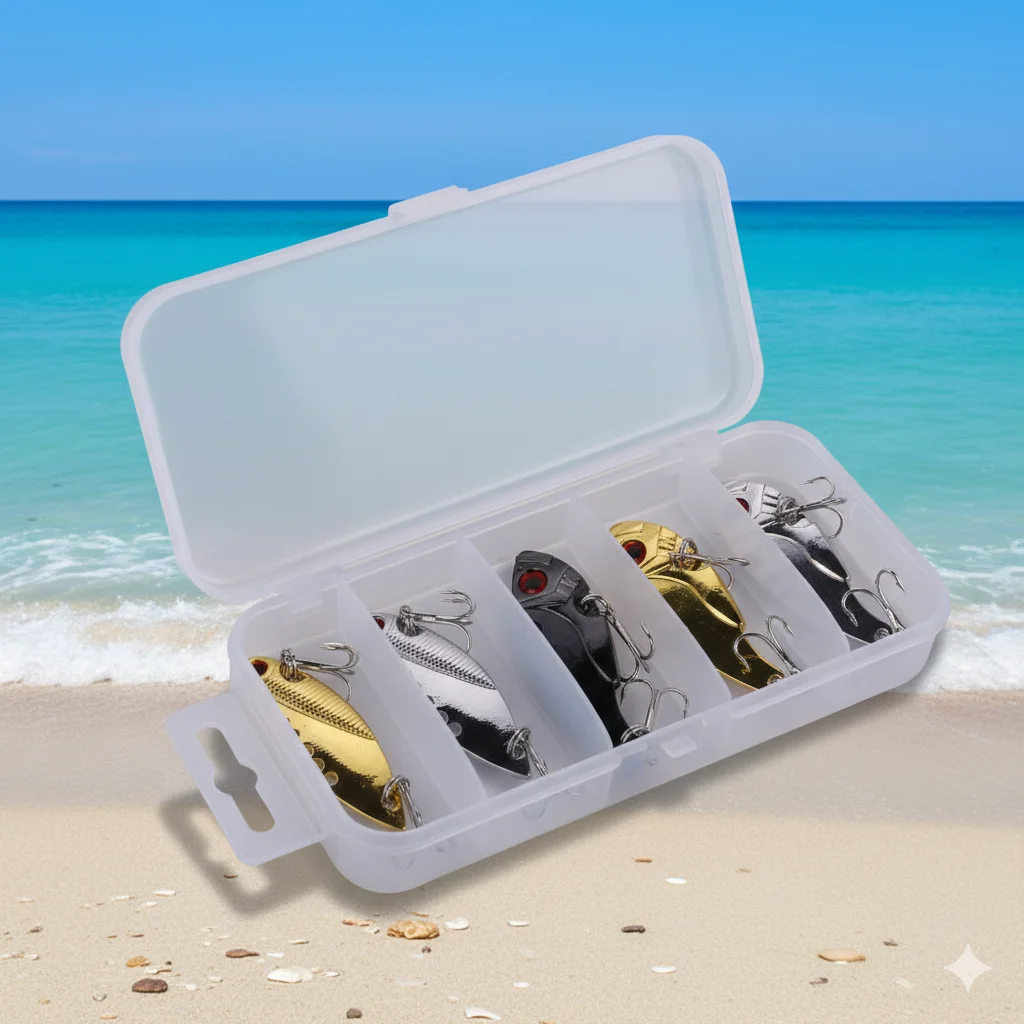 

5 шт., набор металлических рыболовных приманок VIB, 11 г, 5 см/5,5 см, приманка с вибрирующим лезвием, искусственные твердые приманки с тройными крючками для окуня, щуки, окуня