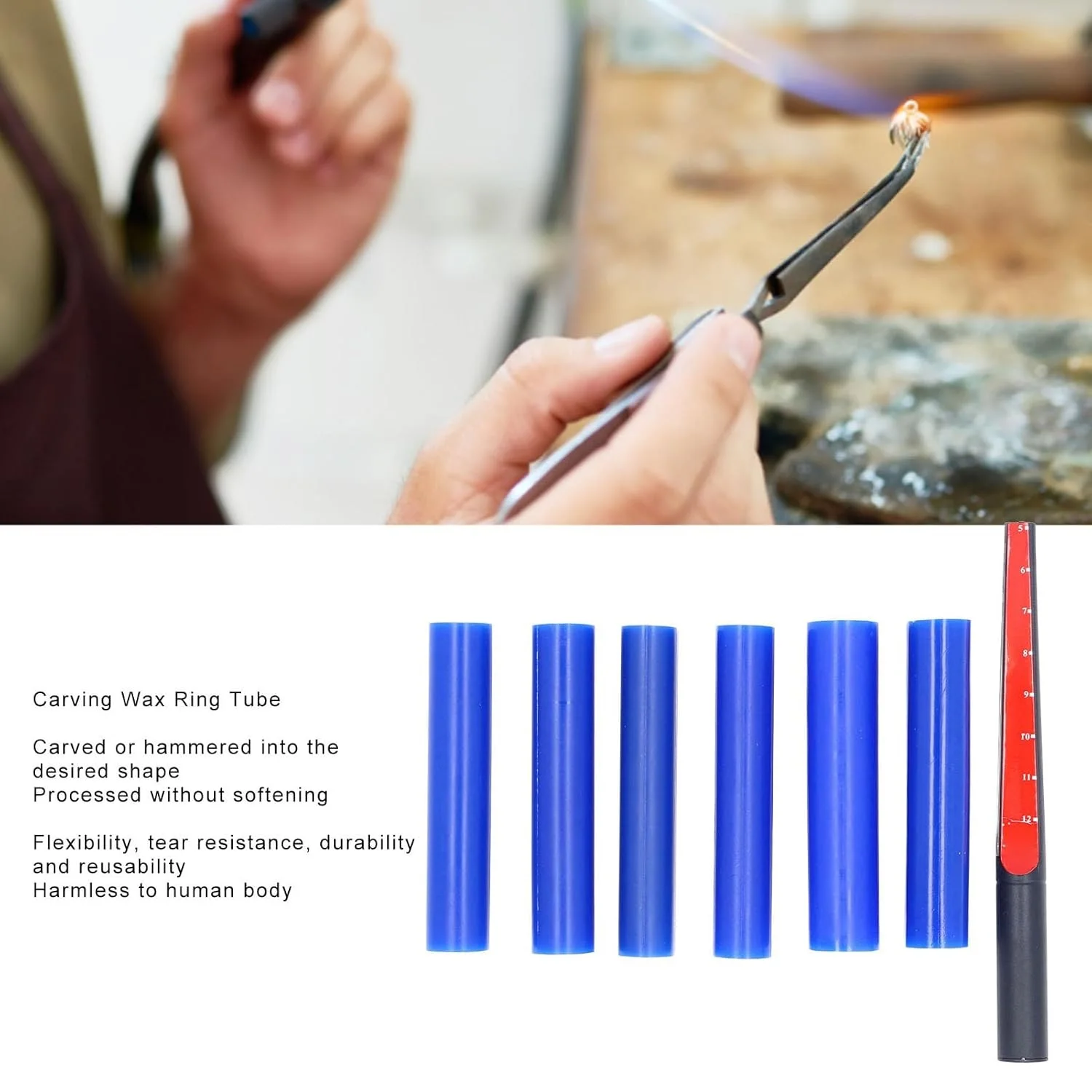 Blue Ring Wax Carving Tube Set with Auxiliary Cutter Professional Jewelry Casting Wax Mold Kit for Ring Design Shaping Modeling