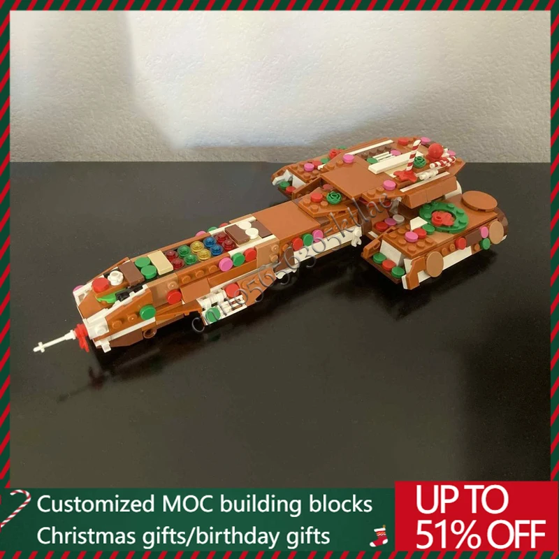474PCS Custom MOC Ginger Cake Series Stargate Battlecruiser Building Blocks Model DIY Children Assembly Set Toys Festival Gifts