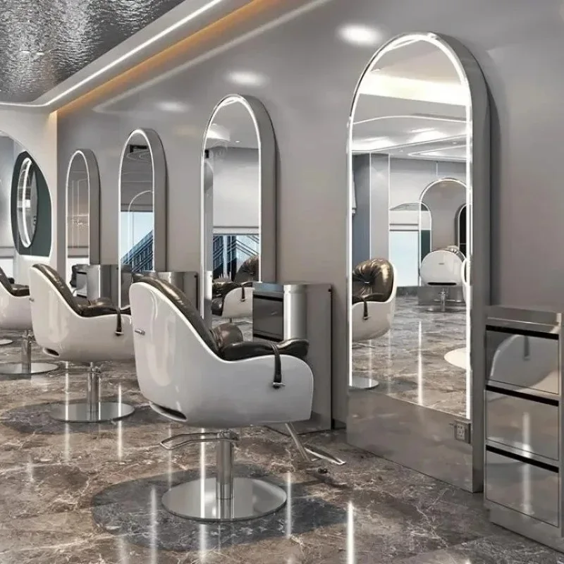 Double-Sided Floor Mirror Stand for Hair Salon Internet Celebrity Barber Shop Single Hairdresser Stand Special Stylist Mirror
