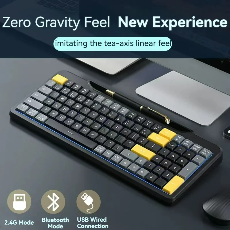 Three-mode Zero-gravity Feel Keyboard Imitation Tea Swtich Hand Feeling RGB Backlighting Rechargeable Colorful  For Office